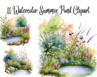 11 Summer Pond Clipart, JPGs, Digital Planner, Paper crafts, Scrapbooking, Romantic clipart,Instant download, summer clipart, flower clipart