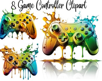 8 Game Controller Clipart - High Quality JPGs - Digital Download - Card Making, Mixed Media,Digital Paper Craft, Gaming clipart, Gamer png