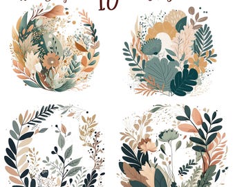 10 Boho Flowers Clipart, Boho Clipart, JPGs, Commercial use, Digital Download,Watercolor Clipart,Card Making,Clip Art,Digital Paper Craft