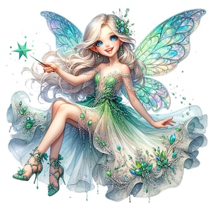 11 PNG JPG, Emerald Fairy Clipart bundle, Fairy png, Fairy Illustration png,Mixed Media,Digital Paper Craft,Sublimation,Commercial USe