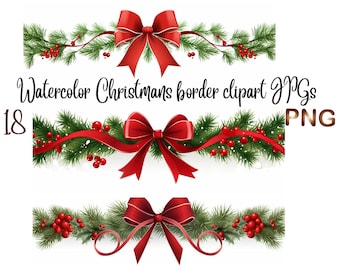 18 Christmas border clipart, High Quality JPGs and PNG, Digital Download - Card Making, Mixed Media, Digital Paper Craft