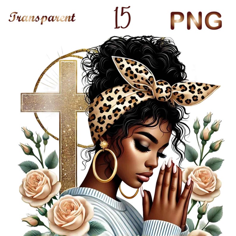 15 PNG, Black Girl Praying Clipart, Black Woman Faith Clipart, Jesus and Faith, Black girl clipart,afro girl clipart,Sublimation,dtf png,dtf image 8