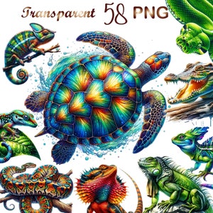 58 Tropical designs,Crocodile clipart,reptile png,digital stickers,reptiles clipart, watercolor sea turtle clipart,iguana clipart,lizard png