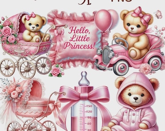 31 PNG-Dateien, Set 2: Clipart-Bundle für Babypartys mit Mädchenmotiven, „Es ist ein Mädchen“-PNG-Dateien, rosa Babyparty, Gender-Reveal-Party, digitaler Download, kommerzielle Nutzung
