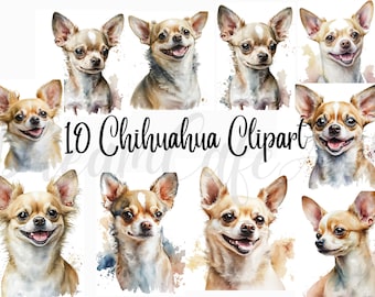10 Chihuahua Clipart JPGs, High Quality JPGs, Watercolor Clipart, Digital Download, Card Making,Clip Art, Digital Paper Craft, Chihuahua