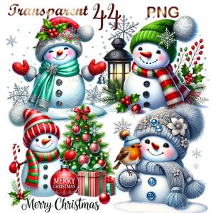 44 PNG Christmas Snowman bundle Clipart, Festive Snowmen Graphics, Holiday clipart, Commercial Use, Digital Download