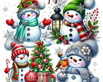 44 PNG Christmas Snowman bundle Clipart, Festive Snowmen Graphics, Holiday clipart, Commercial Use, Digital Download