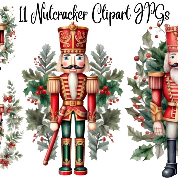 11 Christmas Nutcracker, High Quality JPGs, Digital Download - Card Making, Mixed Media, Digital Paper Craft, Christmas clipart