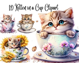 10 Kitten in a Cup Clipart, Kitten Clipart JPGs , Cat Clipart, Pet clipart,Kitten clip art,cute cat clipart, Commercial Use,Digital Download