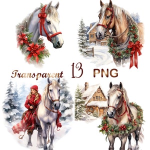 13 PNG, Weihnachten Pferd Clipart Bundle, Aquarell Clipart PNG, Pferd Clipart PNG, Aquarell Pferd, kommerzielle Nutzung, digitaler Download