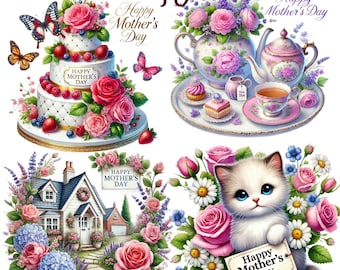 Mother's Day Clipart: Floral PNG Art, Commercial Use (Digital Download)