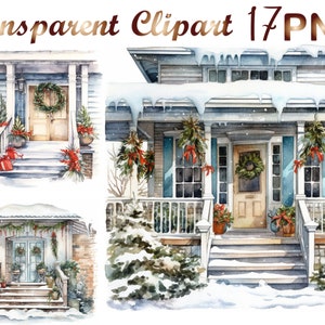 17 Watercolor Christmas Clipart png, Christmas Clipart PNG, Christmas Winter Porch PNG, Winter Clipart, Digital Download, Commercial USe