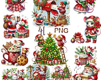 Christmas Mice Clipart bundle, 41 PNG Holiday Mouse Graphic design, Cute Christmas Mice, Festive clipart, Digital Download,Commercial Use