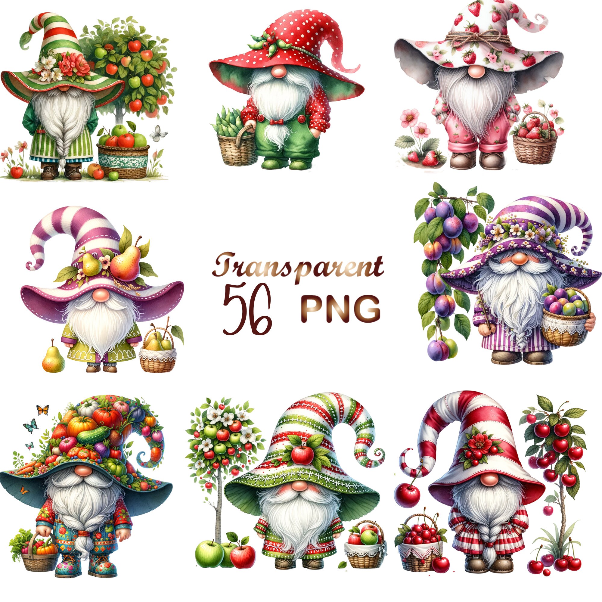 56 Png,watercolor Spring Garden Outdoor Gnomes PNG Clipart Bundle, Cute ...