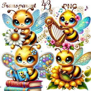 43 PNG set 3 Cute Bees Clipart bundle, Adorable Sweet Honey Bee Illustrations Designs, Instant Digital Download, Commercial Use Crafts