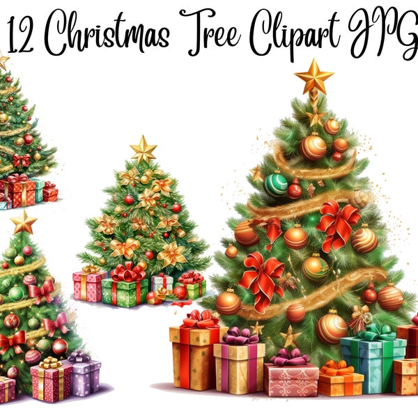 12 Christmas Tree, High Quality JPGs, Digital Download - Card Making, Mixed Media, Digital Paper Craft, Christmas clipart