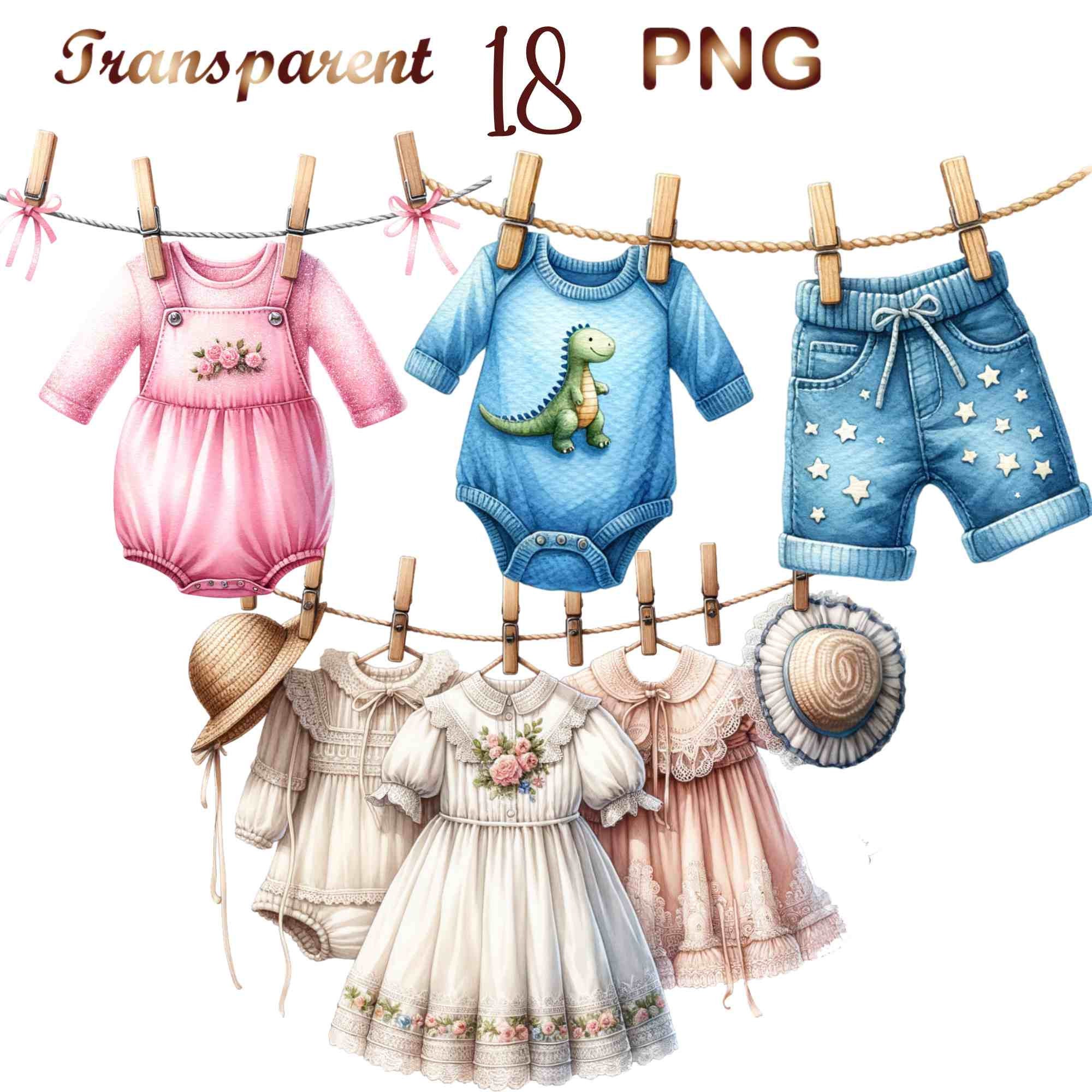 Baby Clothes Hanging Clipart Transparent PNG Hd, Cute Baby Clothes Hanging  On The Rope, Baby Shower, Fashion, Cute PNG Image For Free Download