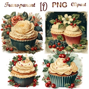 10 Watercolor Cupcake Clipart,PNG,Baking Clipart,Dessert Clipart,Food Clipart,Sweet Clipart,Birthday Clipart,Vintage Clipart,Digi Download