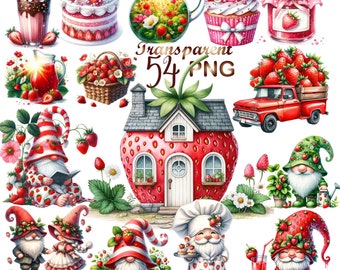 54 PNG Strawberry Gnome clipart bundle, Gnome clipart, Summer gnome graphics, Strawberry clipart bundle, Strawberry food bundle, Strawberry