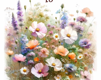 10 Wildflowers clipart, wildflowers wall art, wildflowers png, pastel wildflowers, wildflowers print, watercolor wildflowers, field flowers