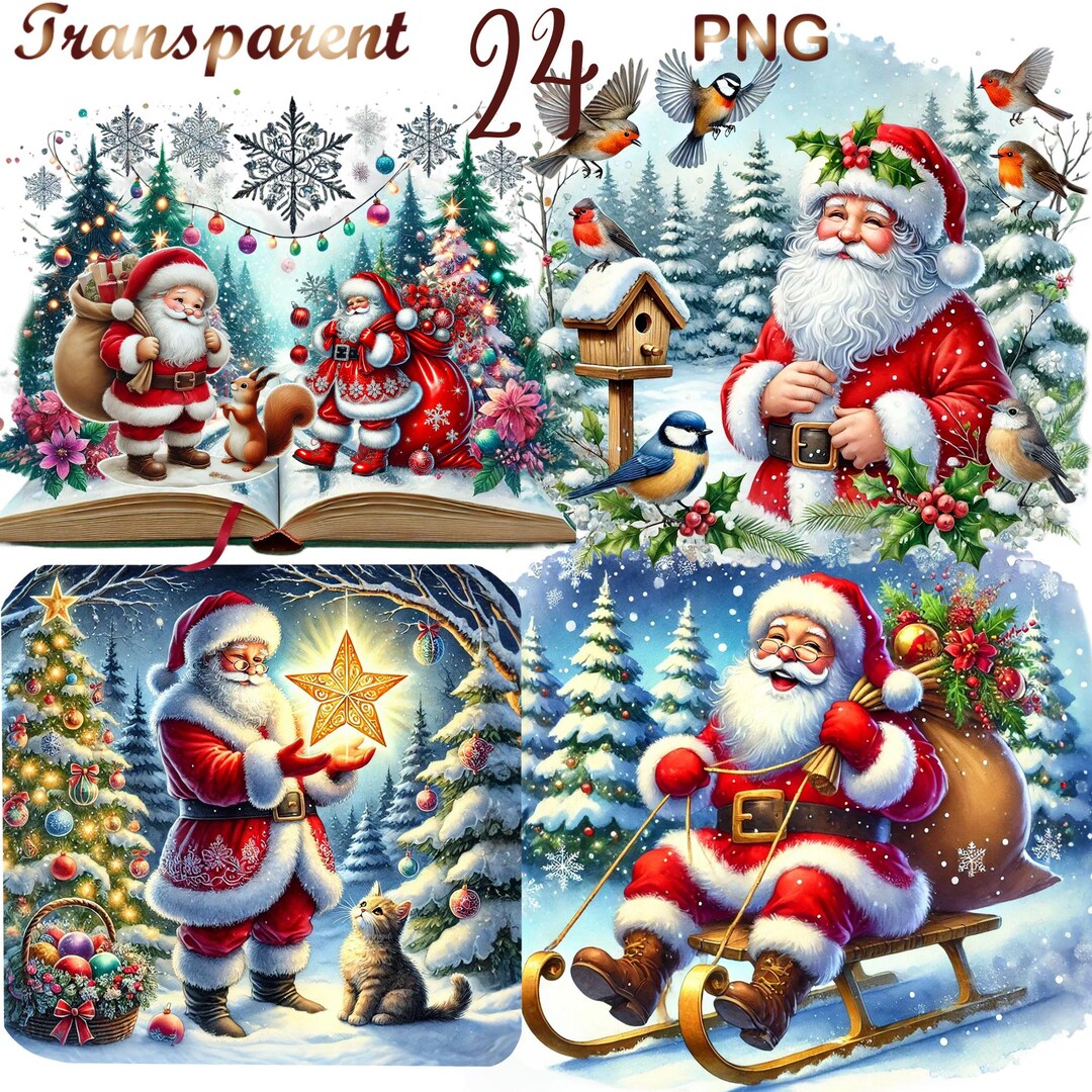 24 PNG Santa Claus Bundle, Santa Claus Clipart, Christmas Clipart ...