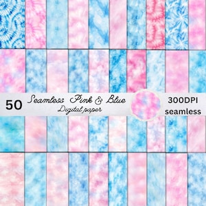 50 Seamless  Pink and Blue Textures Digital Paper,Seamless Pattern,Pink & Blue digital paper,Pink  Blue printable scrapbook paper background