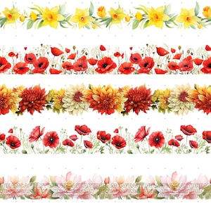 250 PNG Flower Border, Floral clipart, Seamless flower border, wildflower clip art, wildflower frame, Commercial Use for crafts. image 9