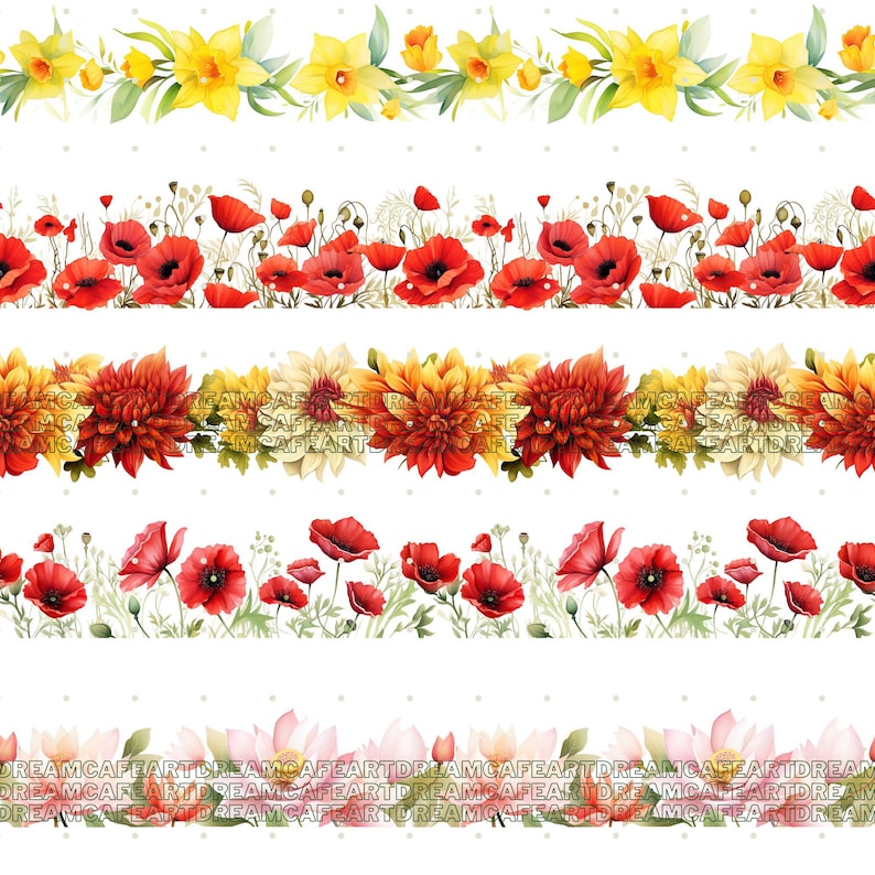 250 PNG Flower Border, Floral clipart, Seamless flower border, wildflower clip art, wildflower frame, Commercial Use for crafts. image 9