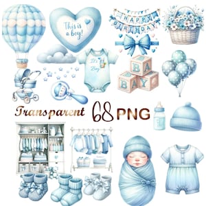 68 PNG, Boy Babyshower Clipart bundle, It's a Boy png files, Blue Boy shower png, gender reveal party, Boy baby birthday,Comercial use