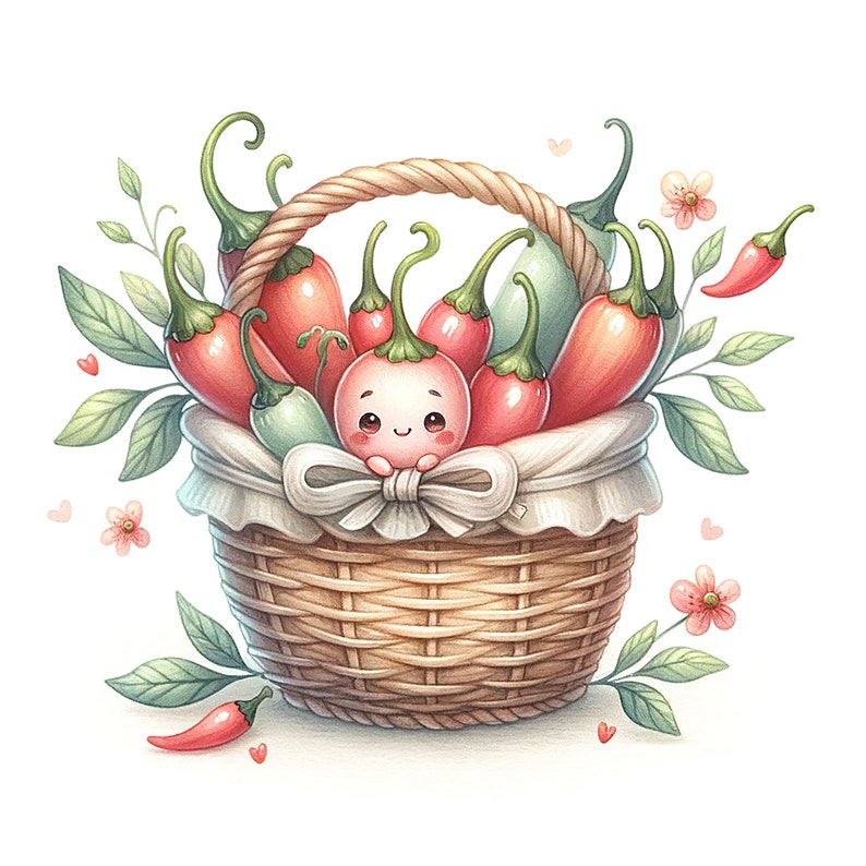 30 PNG, Watercolor Farm Basket Clipart Bundle, Farm Basket Vegetables