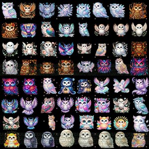 Owl Clipart bundle 135 PNG, Sparkling Owl Sublimation, Colorful Owls, Owl artwork, Owl printable, Digital Download, Card Making imagen 20