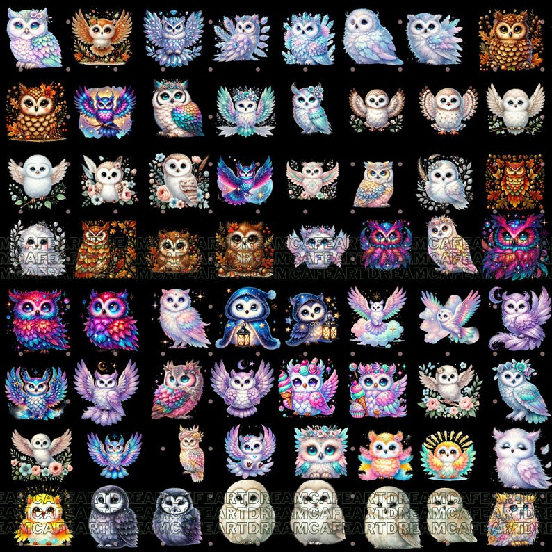 Owl Clipart bundle 135 PNG, Sparkling Owl Sublimation, Colorful Owls, Owl artwork, Owl printable, Digital Download, Card Making imagen 20