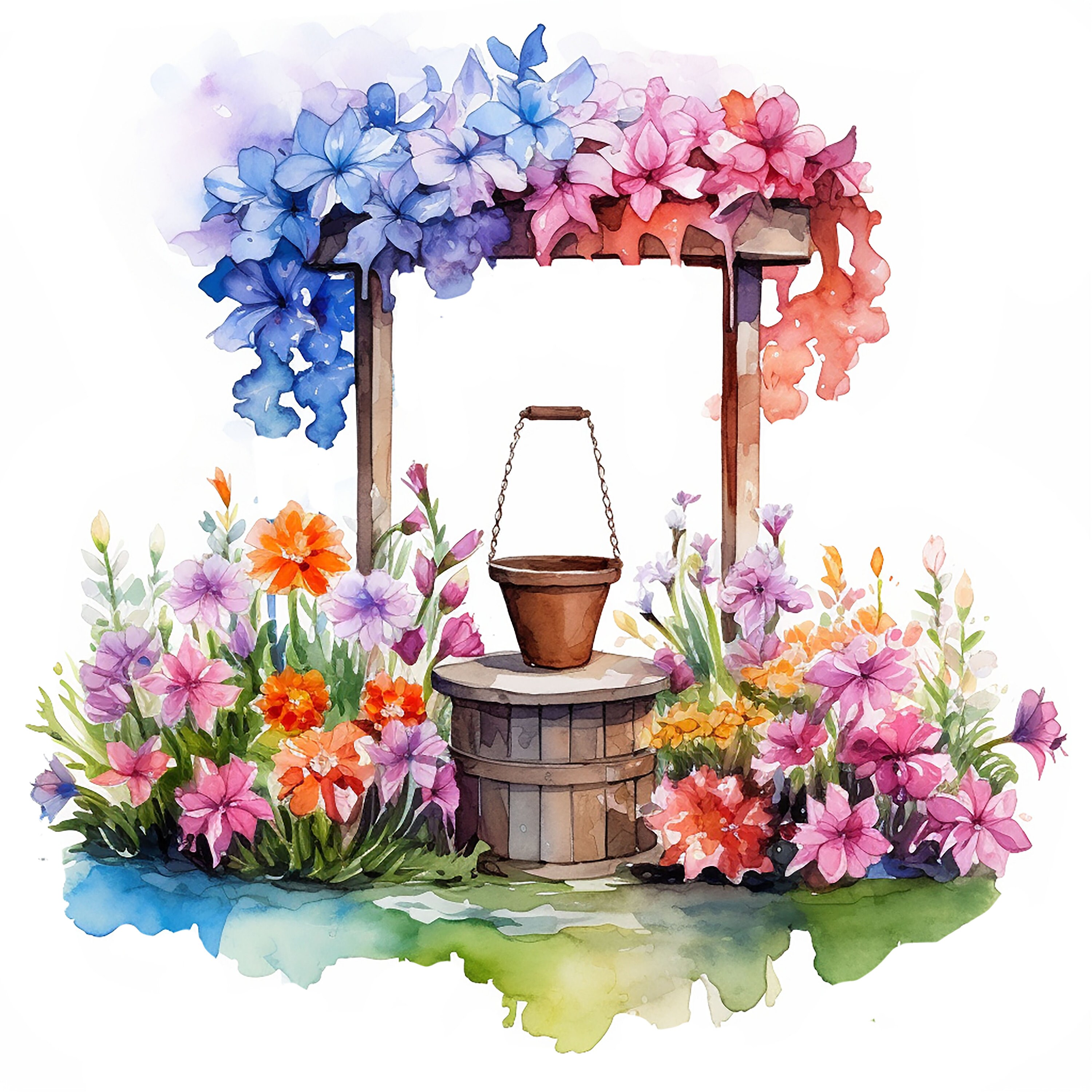 25 Water Well Clipart Pngs, Watercolor Spring Wells Clipart, Nursery ...