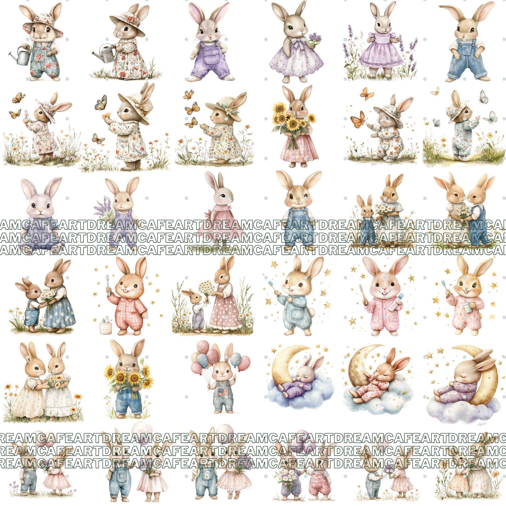 140 PNG Cute Bunnies Clipart Bundle, Bunnies PNG, Floral Bunny Clipart ...