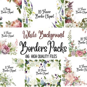 86 Flower border clipart, High Quality JPGs, Digital Download - Card Making, Mixed Media, Digital Paper Craft, Floral clipart