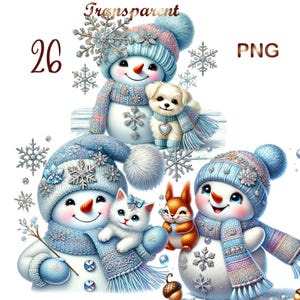 26 PNG Christmas Pastel Blue Snowman  bundle Clipart, Festive Snowmen Graphics, Holiday clipart, Commercial Use, Digital Download