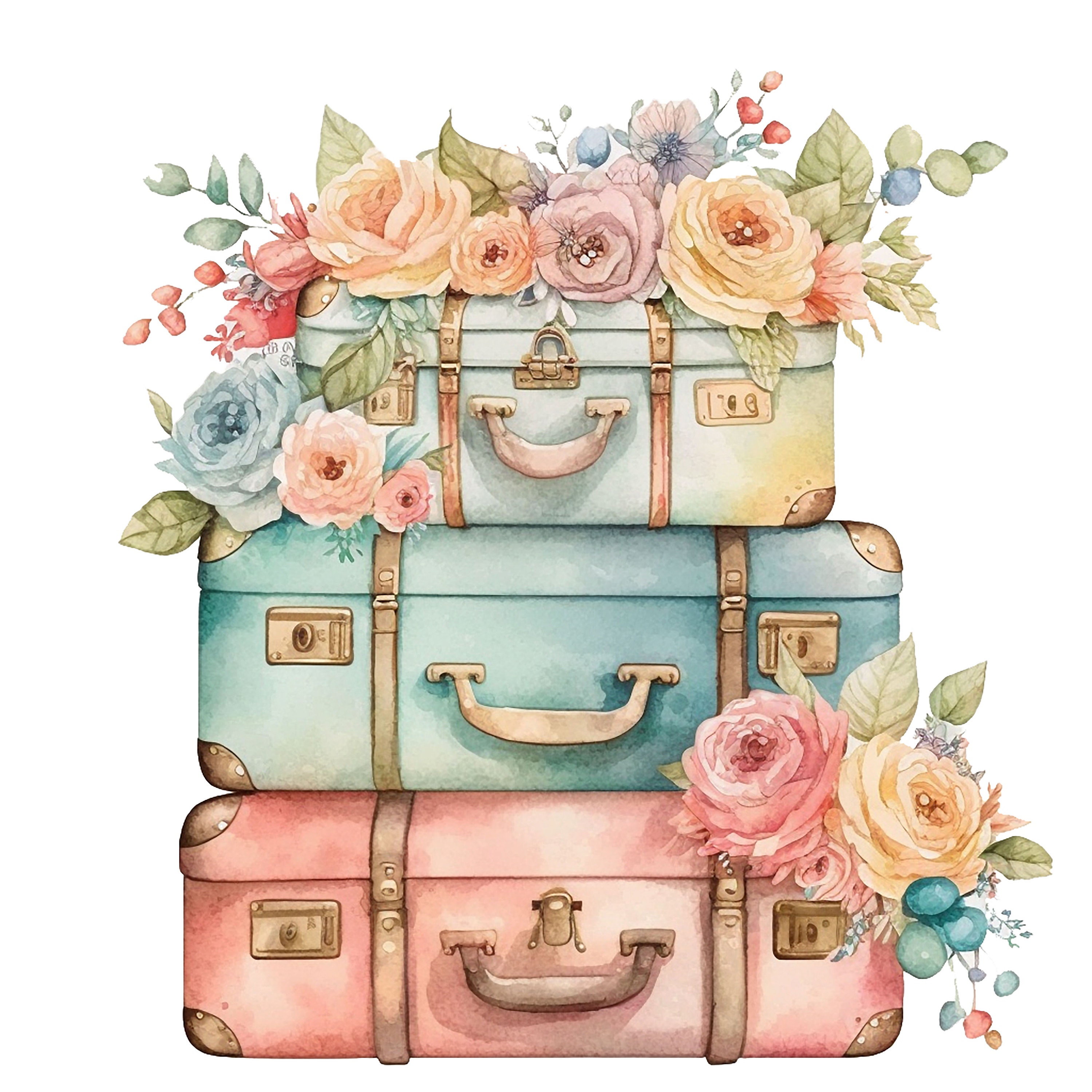 Watercolor Illustration Lets Go Travel Fashion Suitcases With Stickers  Flower Lettering Garland With Flags Trip To World Perfect For Invitations  Greeting Cards Prints Flyers Posters Etc Stock Illustration - Download  Image Now 