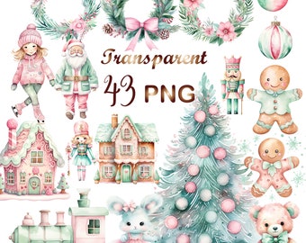 43 Clipart natalizie pastello png, grafica natalizia, Buon Natale png, design a sublimazione, clipart boho natalizio, download digitale