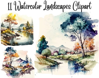 10 Abstract Landscapes Clipart, High Quality JPGs, Commercial use, Digital Download, Clip Art,Digital Paper Craft, nature clipart watercolor