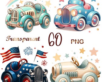 60 PNG Vintage Pastel Watercolor Race Car Clipart, Baby Shower Illustrations for Nursery Decoration | Commercial Use | Digital Download