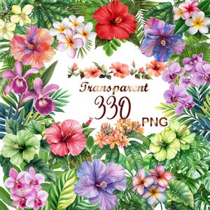 330 PNG Tropical Leaves & Flowers Clipart, Tropical Plants Jungle, Jungle Greenery, Hawaii Wedding Greenery Illustrations, Commercial Use