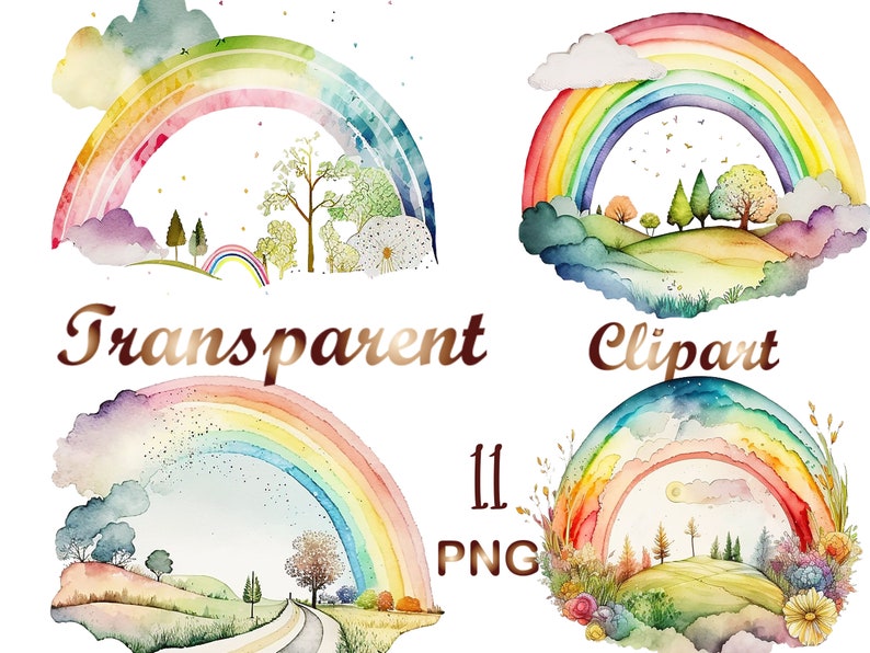 11 Watercolor Rainbow Clipart Bundle PNG, Rainbow Png, Digital Download ...