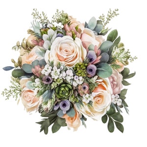10 PNG and JPG, Flower Arrangement Clipart, Flower Bouquet Watercolor Clipart, Floral, JPG, Junk Journaling, Card Making, Commercial Use