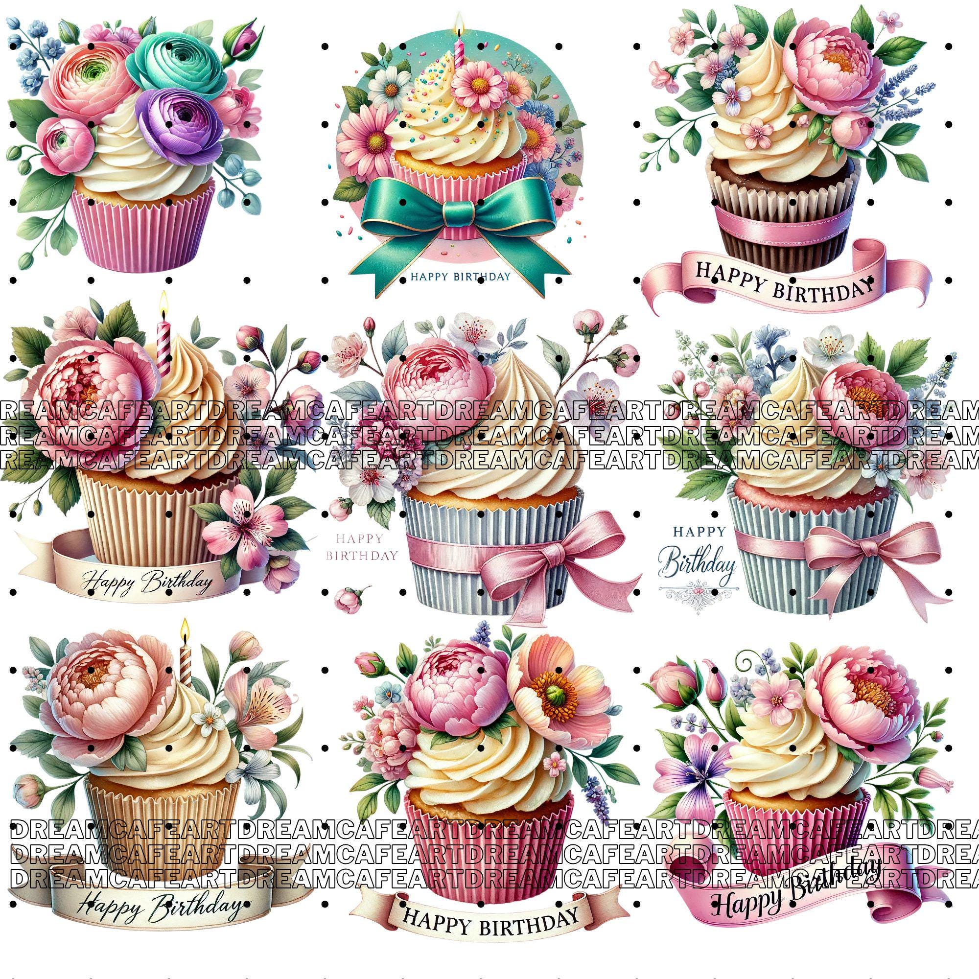 140 PNG Floral Cupcake Clipart Bundle – Watercolor Birthday Cupcakes ...