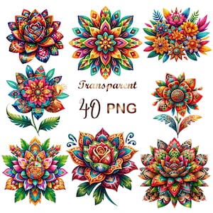 40 PNG, Mexicaanse bloemen clipartbundel, Azteekse Mexicaanse bloemen clipartbundel, Mexicaanse bloemen clipartbundel, commercieel gebruik