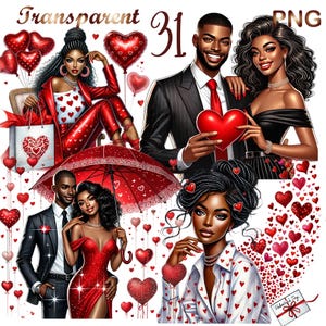31 PNG Valentines Day Clipart bundle, Valentines Black Girl clipart, Love Romantic Couple Graphics Designs, Commercial Use, Digital Download