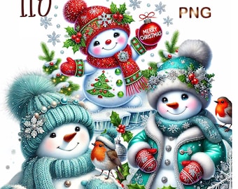Christmas Snowman bundle Clipart, 110 PNG Festive Snowmen Graphics, Holiday clipart, Commercial Use, Digital Download