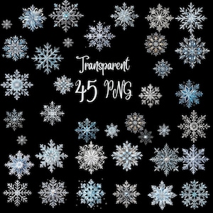 45 Winter snowflake png, watercolor snowflake clipart, with transparent background, Christmas clipart, for commercial use