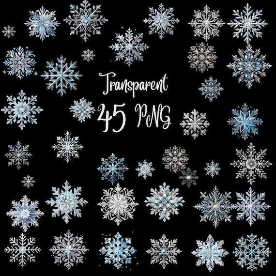 45 Winter snowflake png, watercolor snowflake clipart, with transparent background, Christmas clipart, for commercial use
