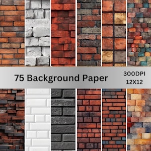 75  Brick Texture Background Paper, Shabby Chic Distressed Brick Wall, Rustic Brick Background, Digital Paper, Commercial Use, Printable